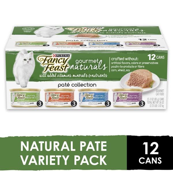 Fancy Feast Gourmet Naturals Cat Food, Pate Collection - 12 pack, 3 oz cans