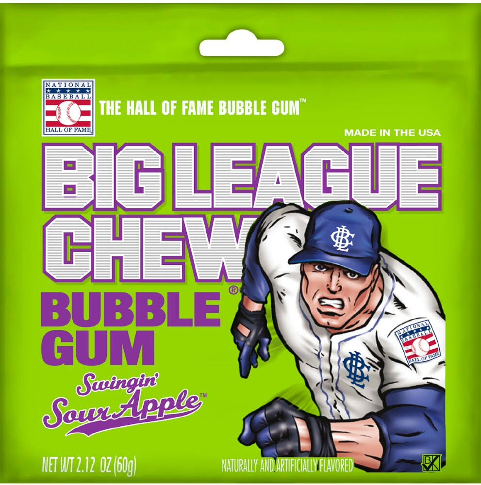 Big League Bubble Chew Gum - Sour Apple, 12 Pack