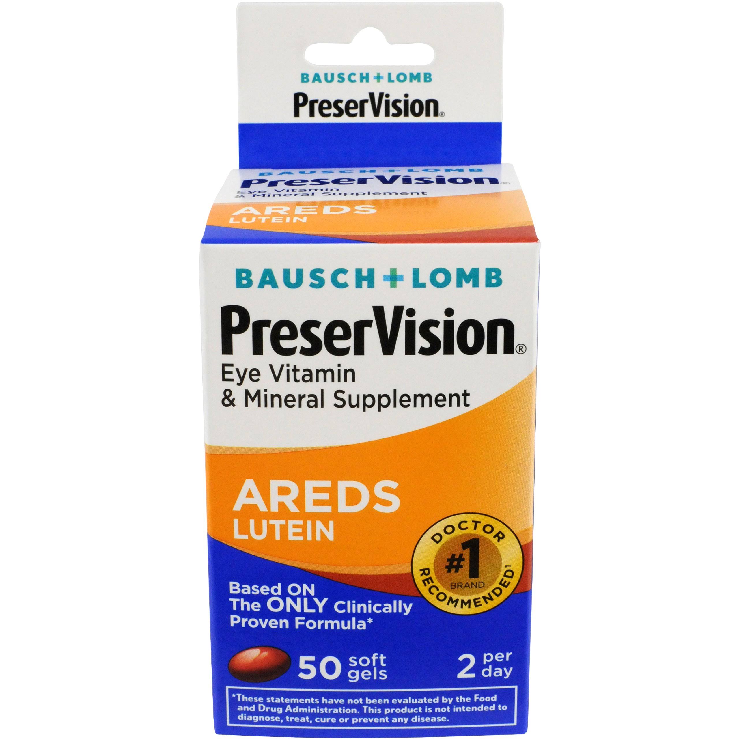 Bausch and Lomb Preservision with Lutein Eye Vitamin and Mineral Supplement - 50 Soft Gels