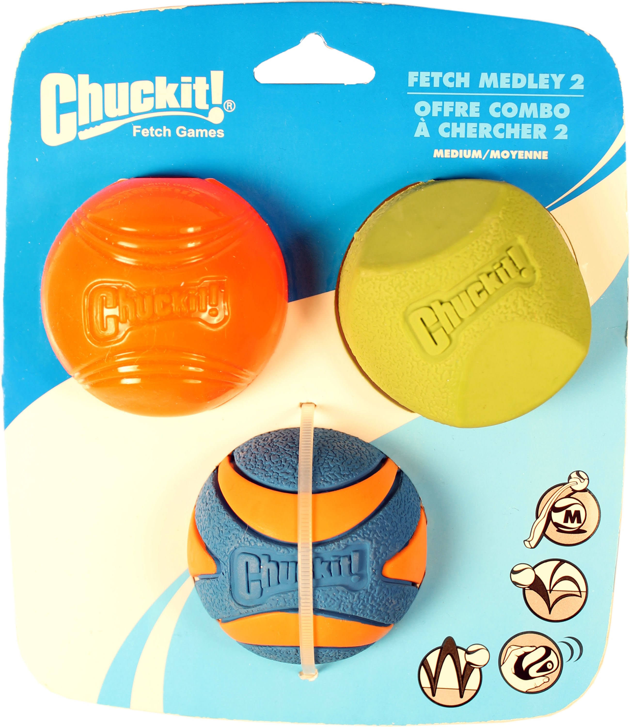 Chuckit Fetch Medley 2 Pet Dog Toy Balls - Medium, 3pk