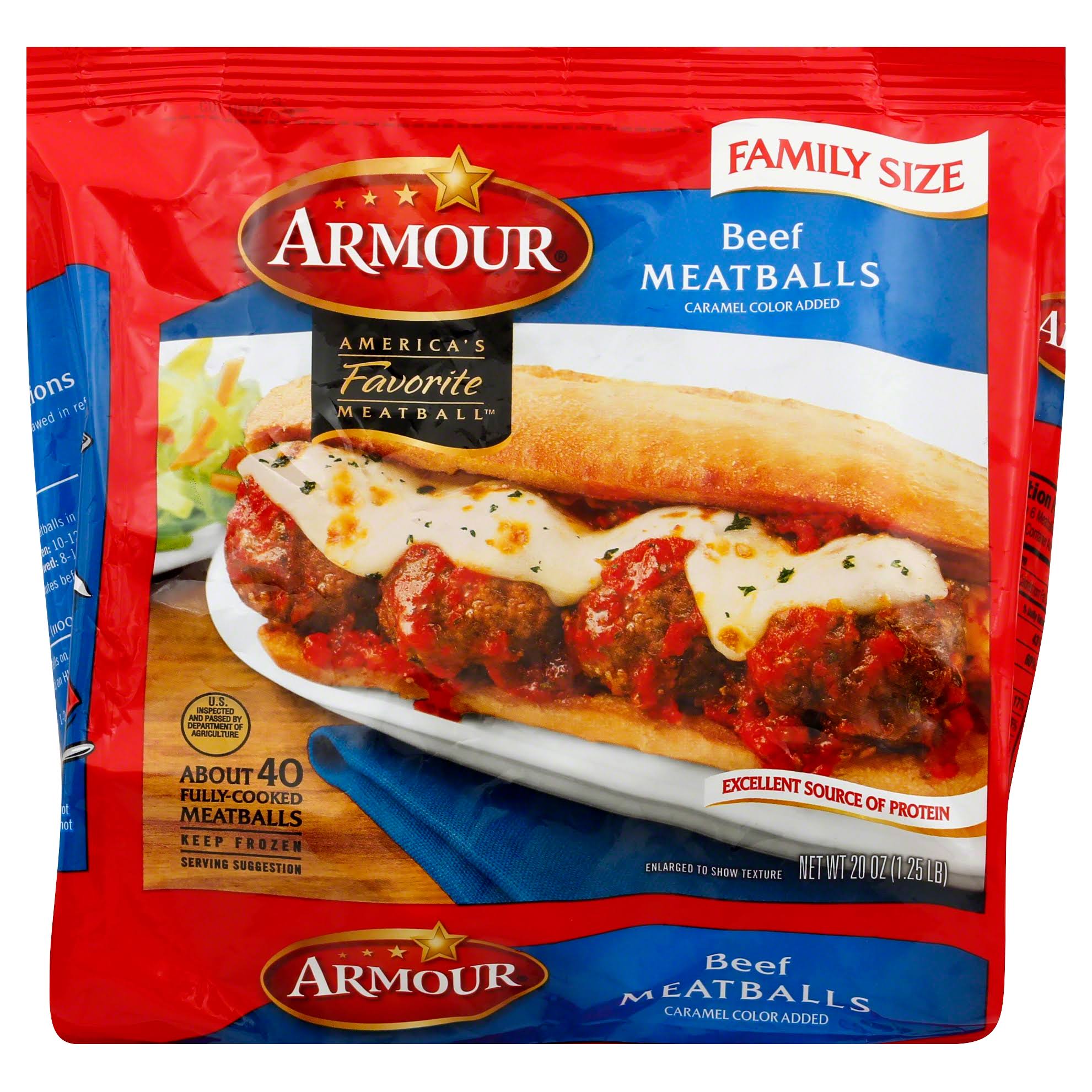 Armour Meatballs, Beef, Family Size - 20 oz
