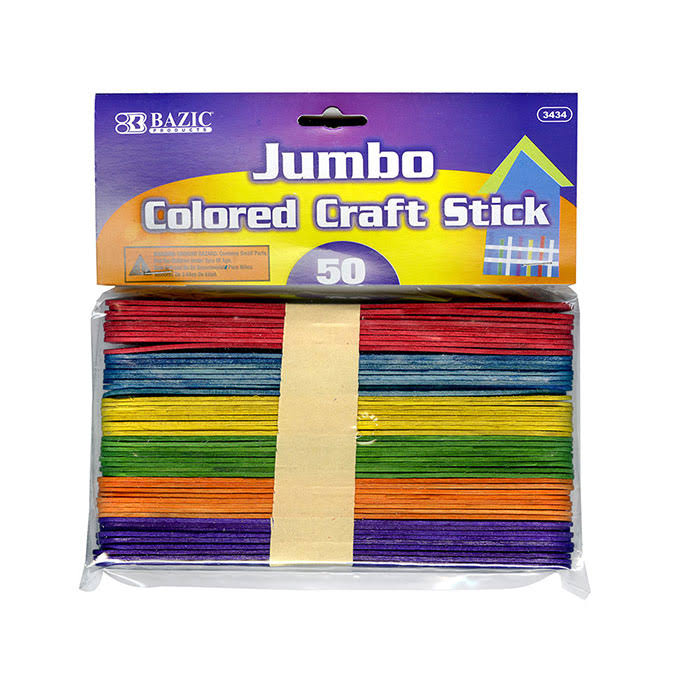 Bazic Jumbo Colored Craft Stick - Assorted Colors, 50pk