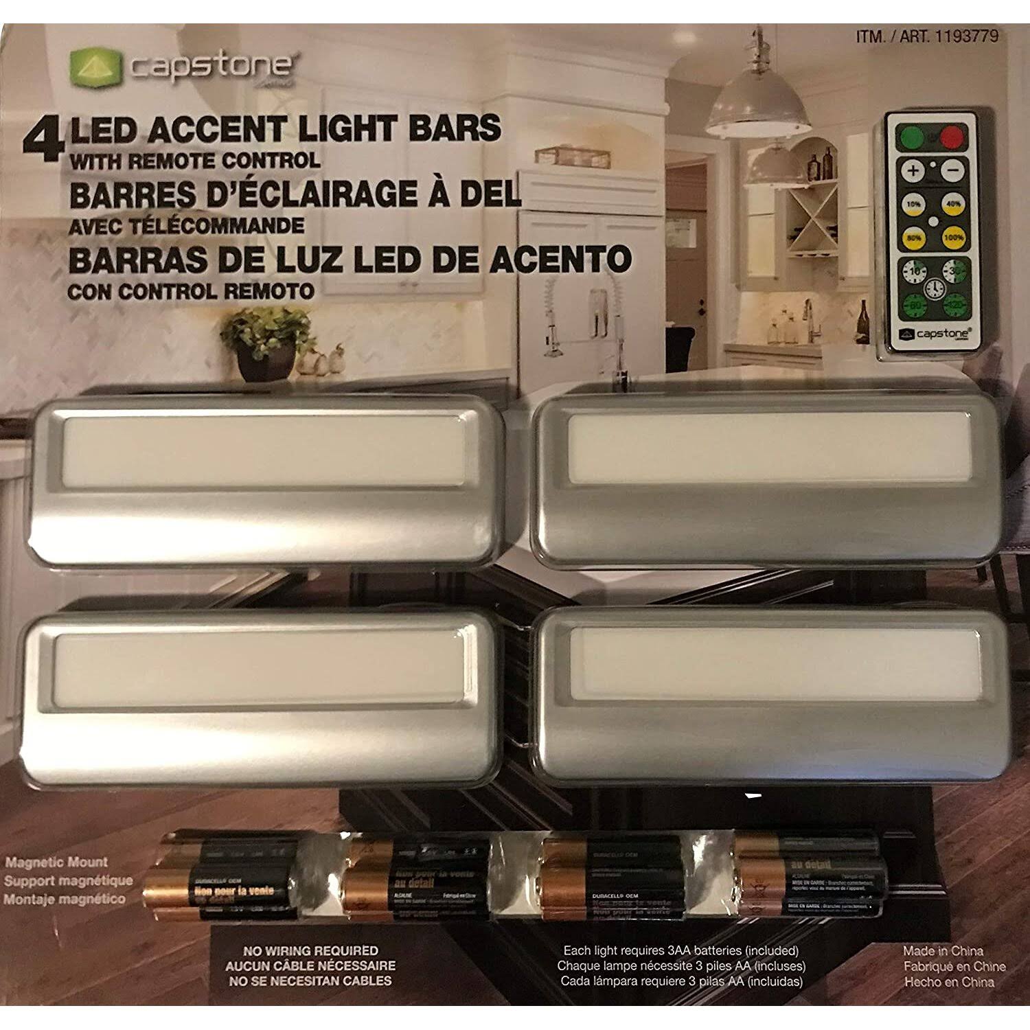 Capstone 4 LED Accent Light Bars with Remote Control & Batteries