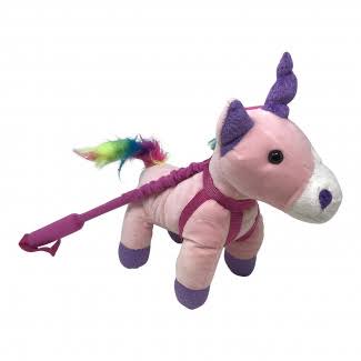 Fun Stuff Plush Stuffed Animal Toy- Pink Unicorn on A Retractable/Removable Pink Leash