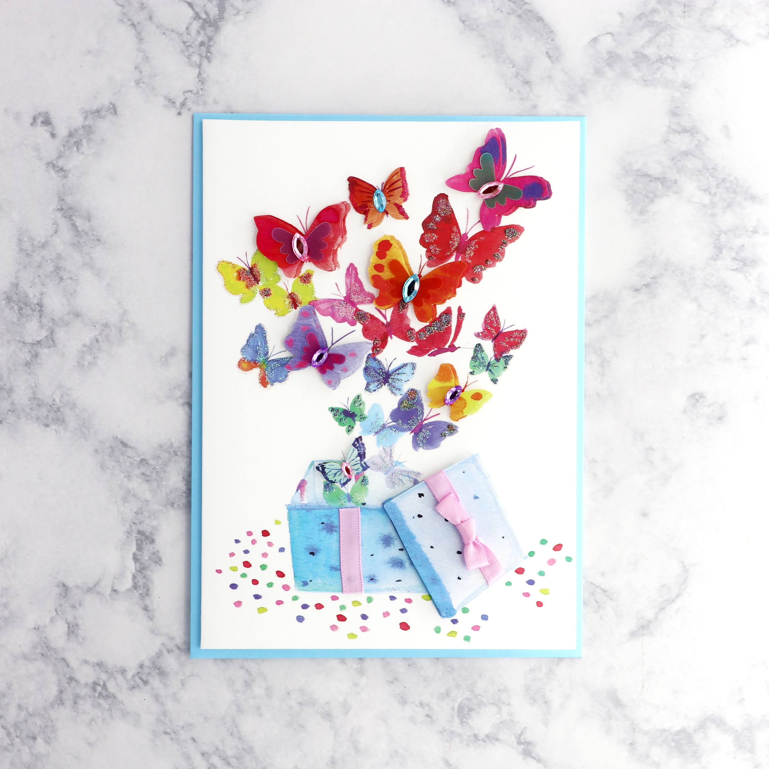 Papyrus Birthday Card Bursting Butterflies Out of Gift Box