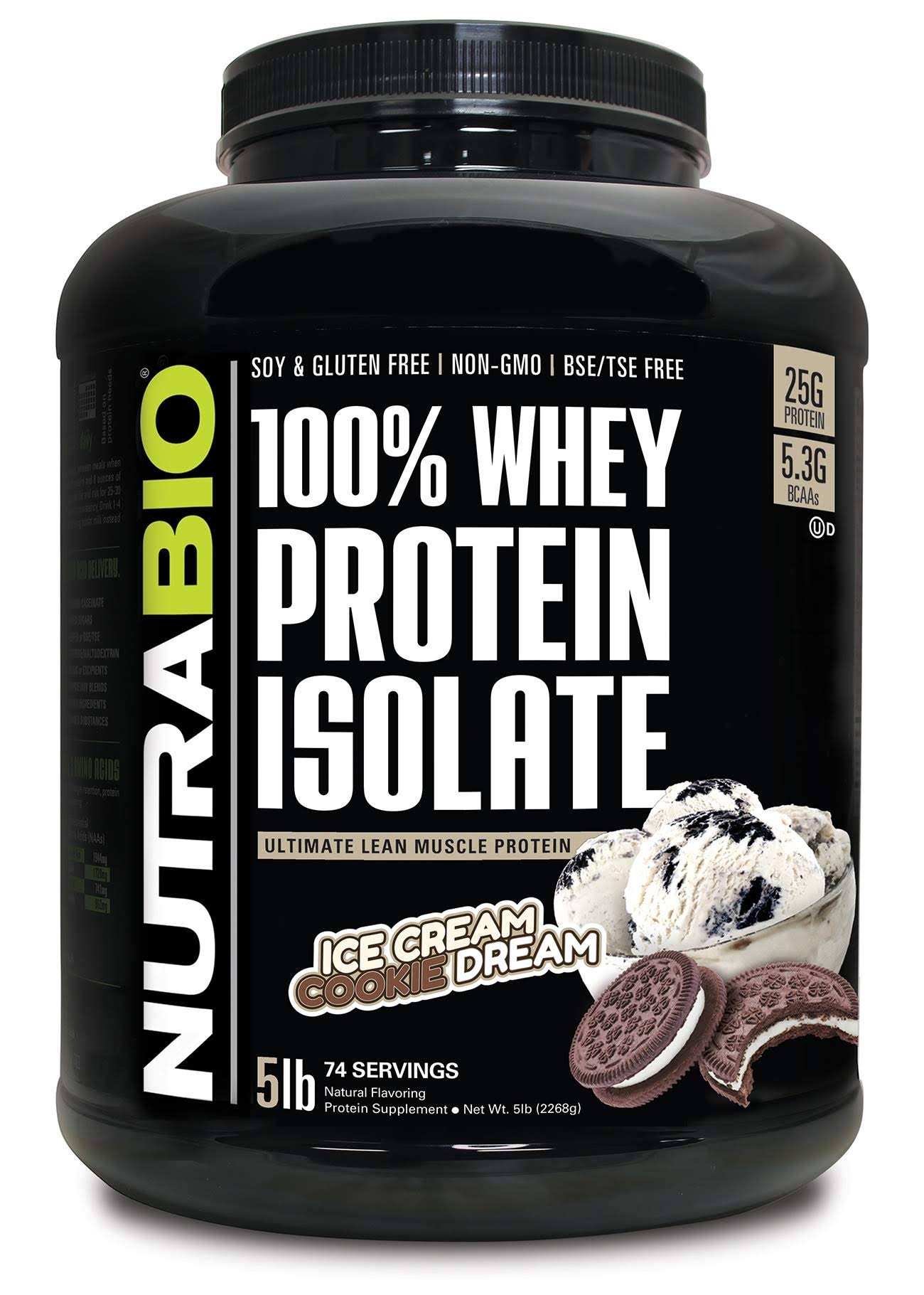 NutraBio 100% Whey Protein Isolate (Cookies and Cream, 5 Pounds)