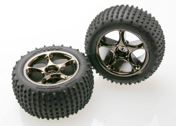 Traxxas Alias Tires Pre-Glued on Tracer Wheels - Black Chrome, 2.2"