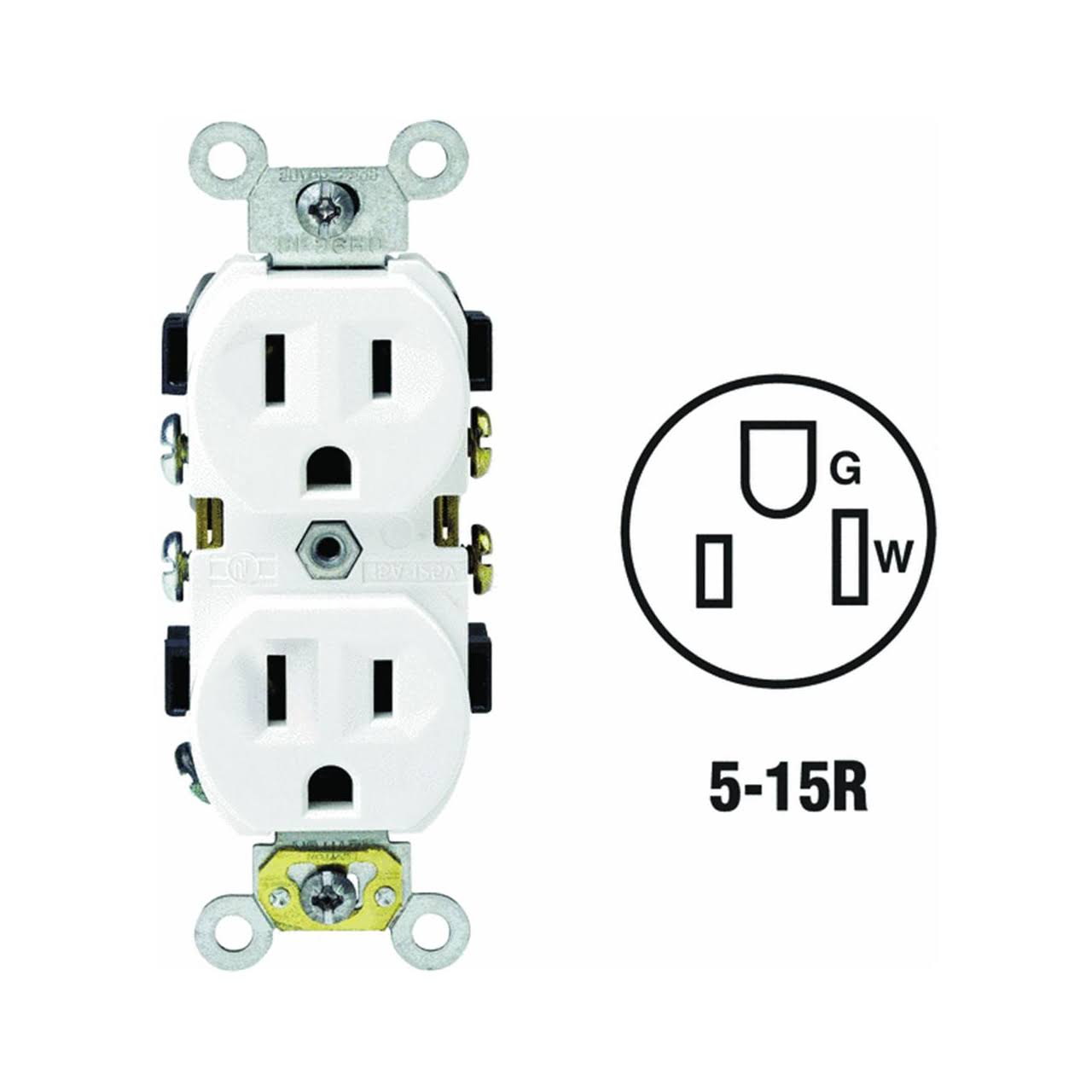 Leviton Duplex Grounding Receptacle Outlet Adapters - 15A, White