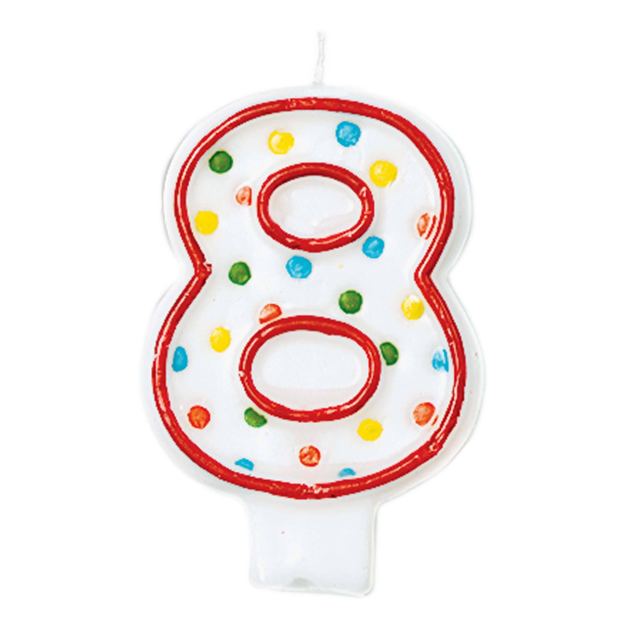 Amscan Polka Dot Numerical Celebration Candle - Number 8, Red & White, 3"