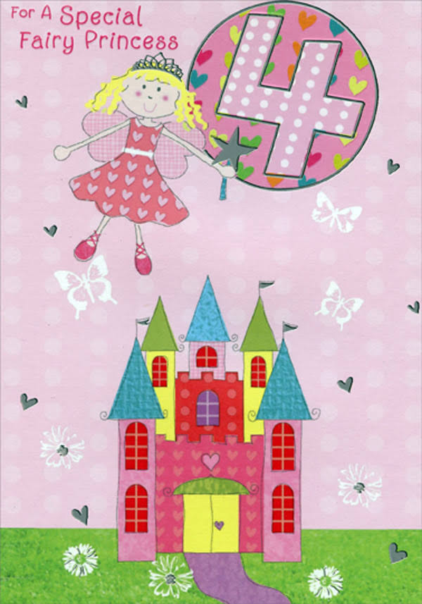 Designer Greetings Fairy Princess and Castle Age 4 / 4th Birthday Card for Girl