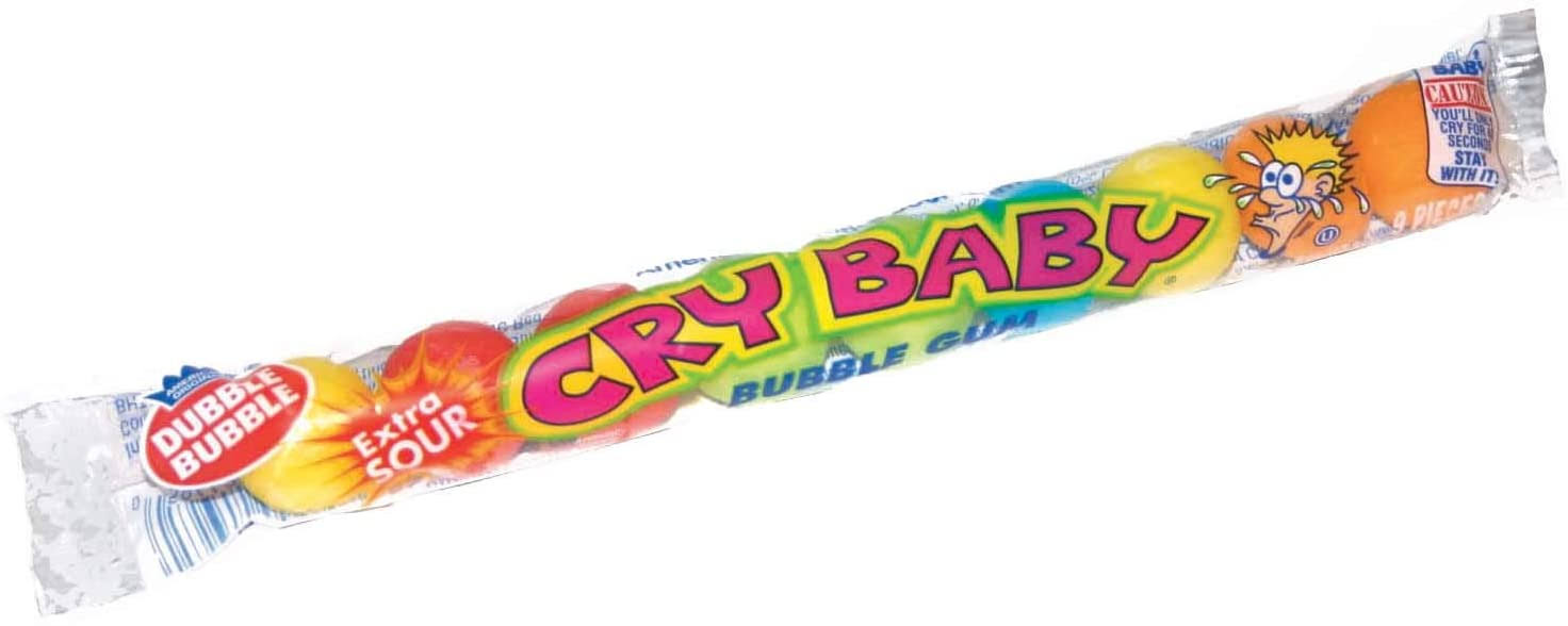 Dubble Bubble Cry Baby Bubble Gum Ball Tube - Extra Sour, 9 Count, Pack of 24