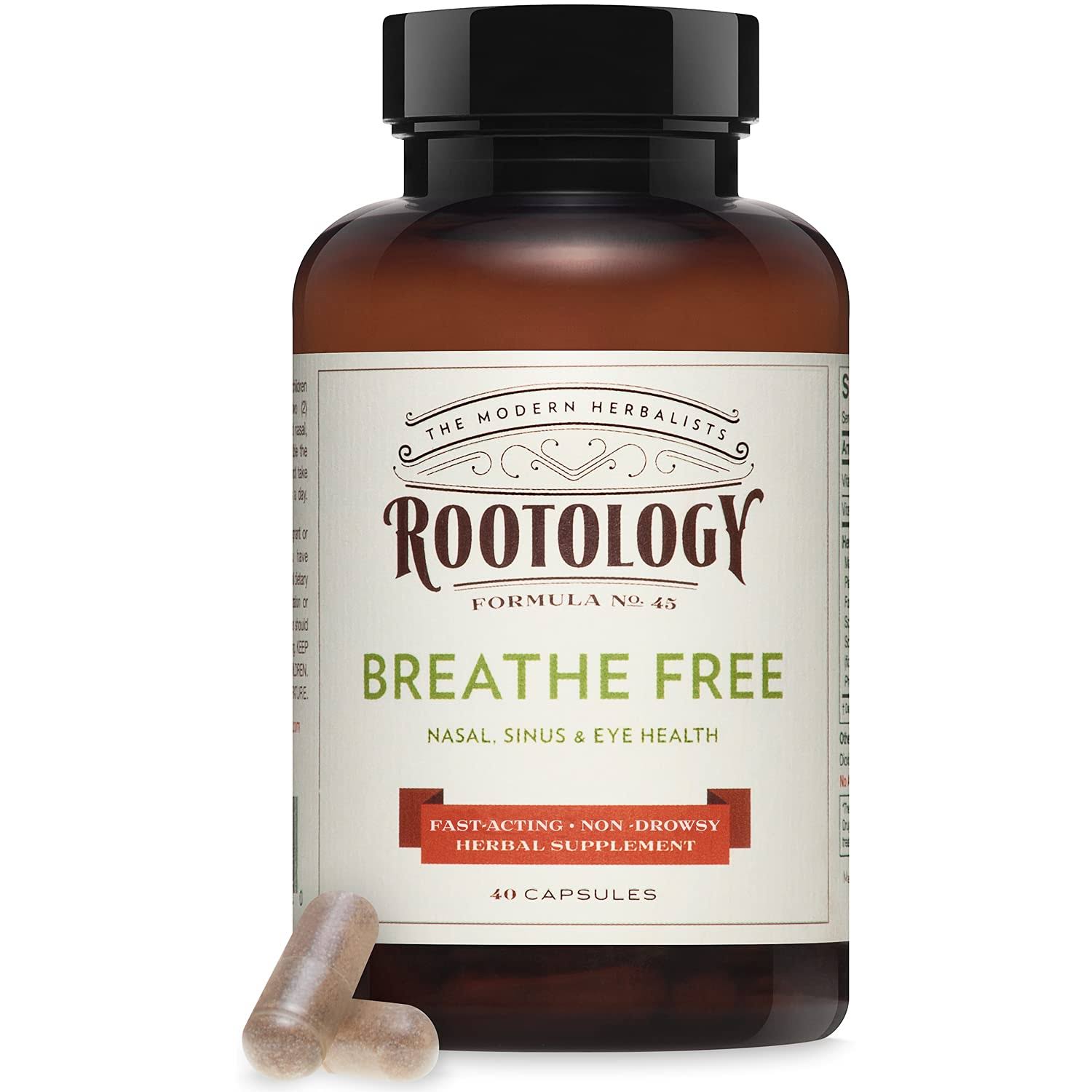 Rootology Breathe Free - Natural Nasal & Sinus Relief - Fast-Acting Non-Drowsy - 40 Capsules