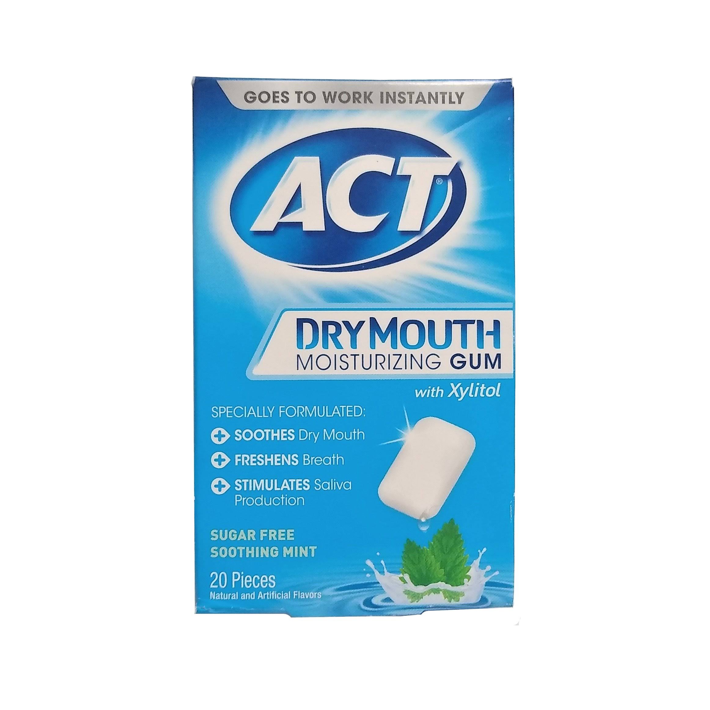 ACT Dry Mouth Moisturizing Gum 20 Pieces With Xylitol Sugar Free Soothing Mint