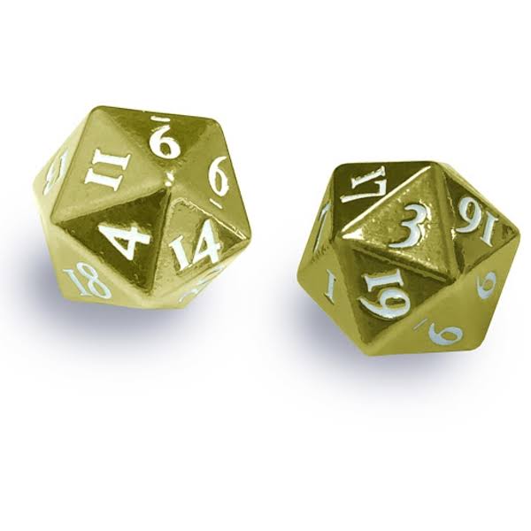 Ultra Pro Heavy Metal D20 2 Dice Set - Gold with White Numbers
