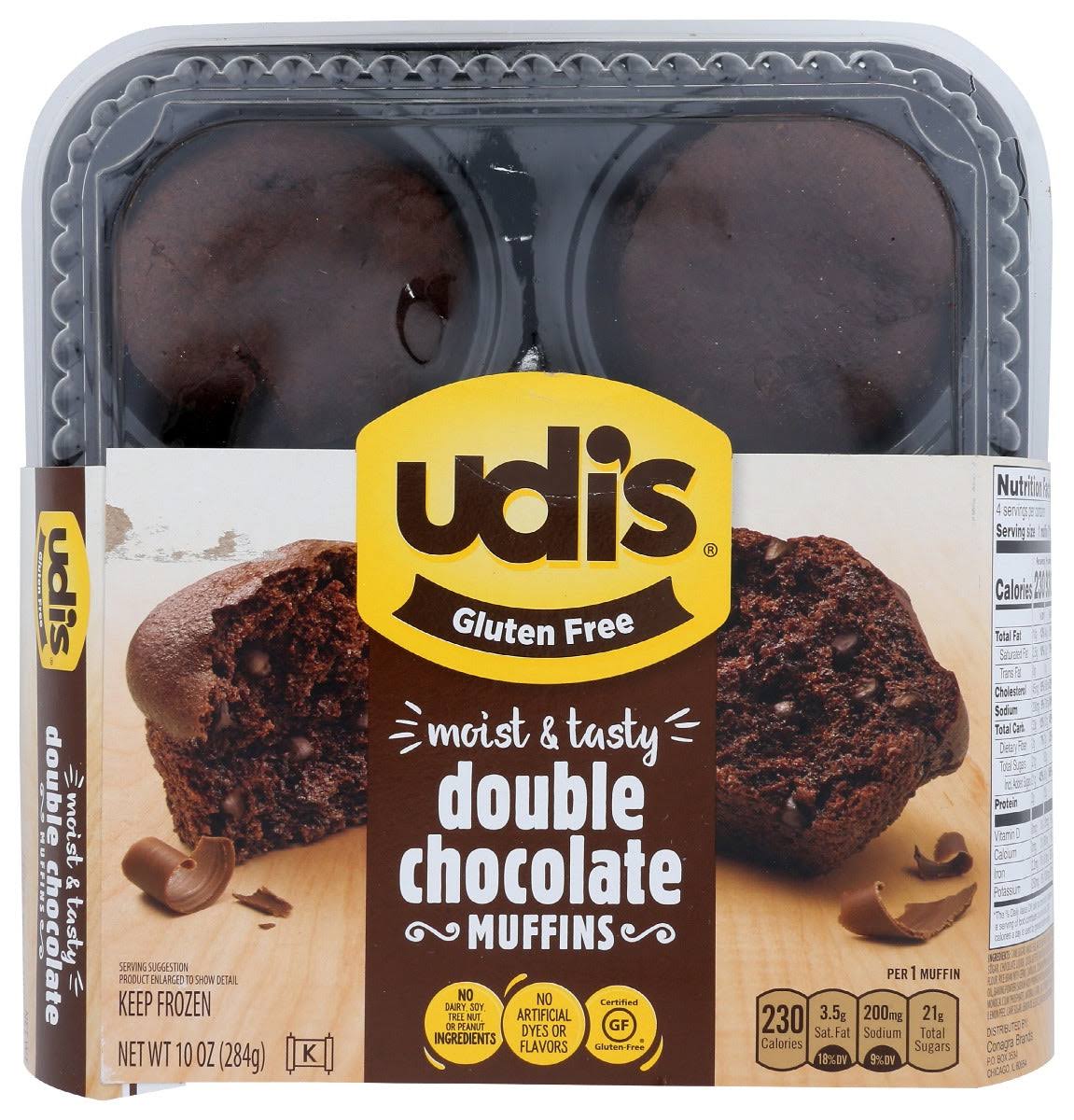 Udis Gluten Free Double Chocolate Muffins, Frozen, 10 Oz. 4count, 10