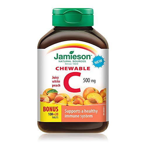 Jamieson Vitamin C Chewable 500 MG - Juicy White Peach, 120 Tabs Bonus