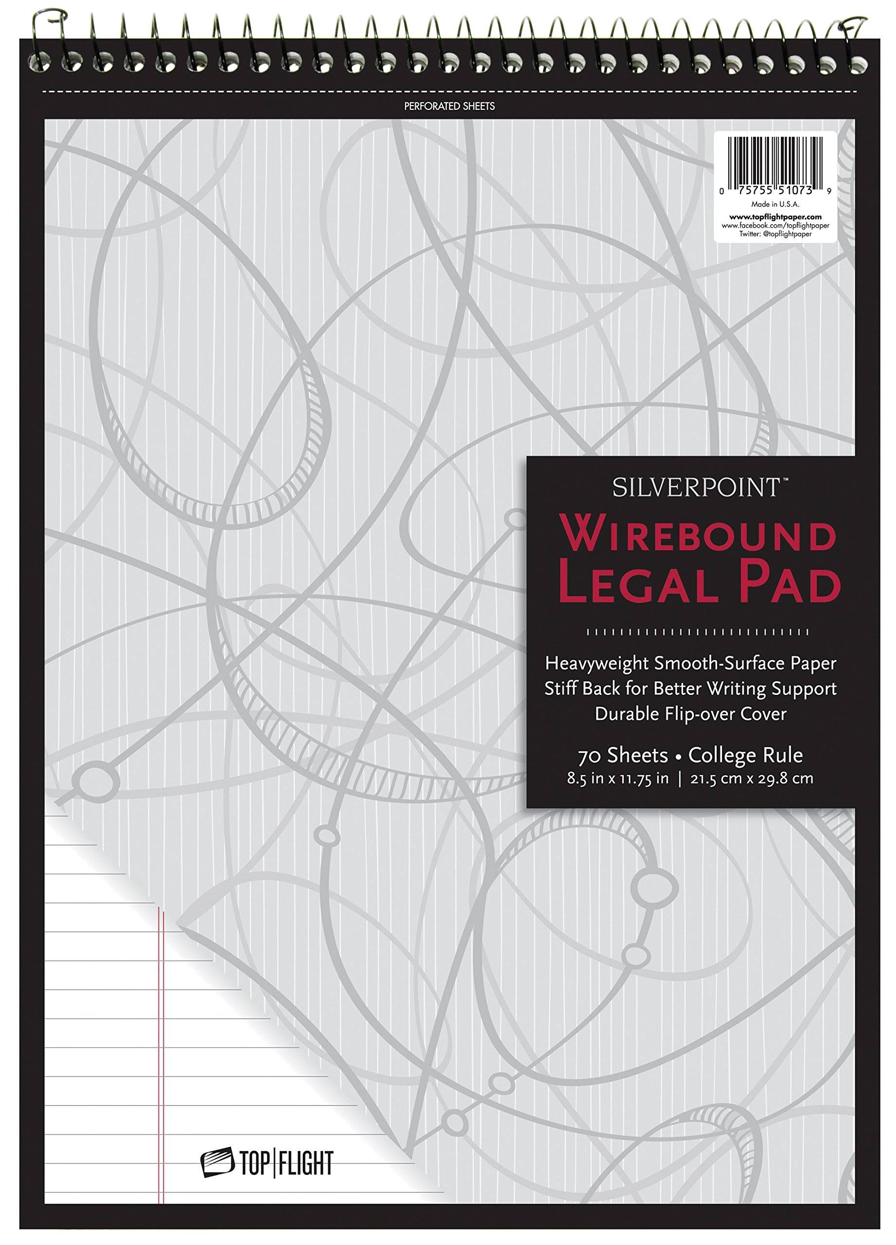 Top Flight Silverpoint Legal Pad, Wirebound, College Rule, 70 Sheets