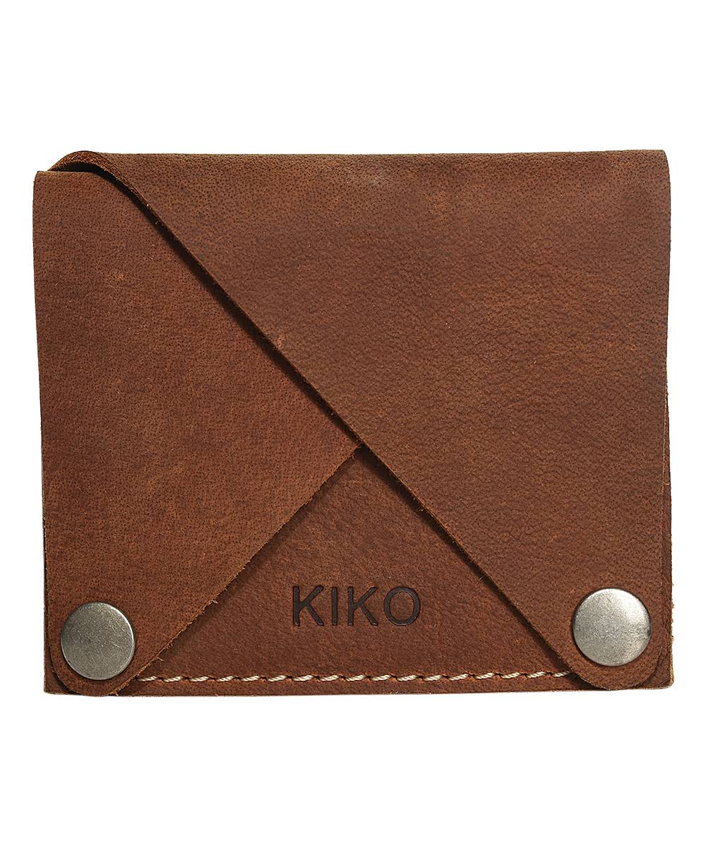 Kiko Leather Genuine Leather Men's Leather Wing Fold Card Case Brown