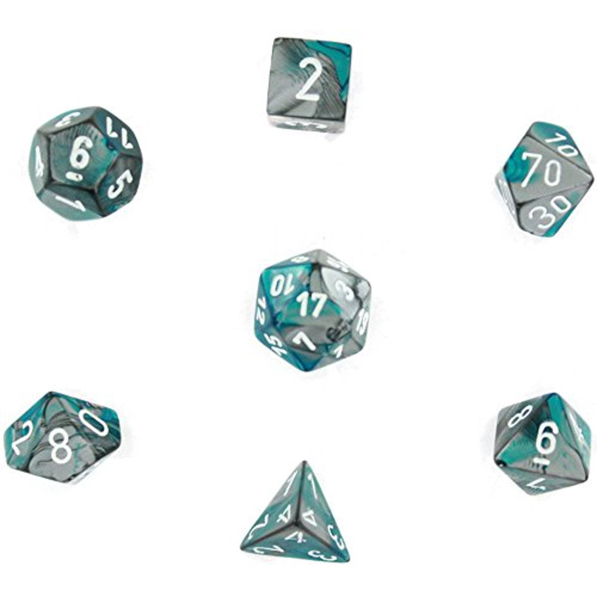 Chessex Gemini Poly 7 Dice Set: Steel-Teal/White