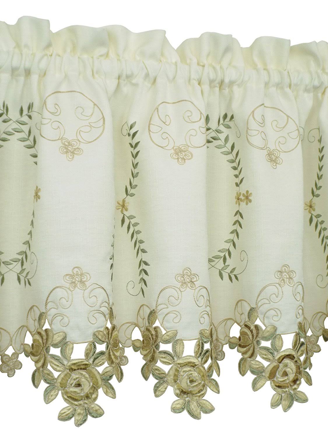 Today's Curtain Verona Reverse Embroidery Tailored Valance, 18-Inch, Ecru/Antique