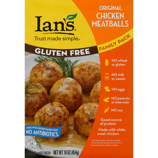 Ians Chicken Meatballs, Gluten Free, Original, Family Pack - 16 oz