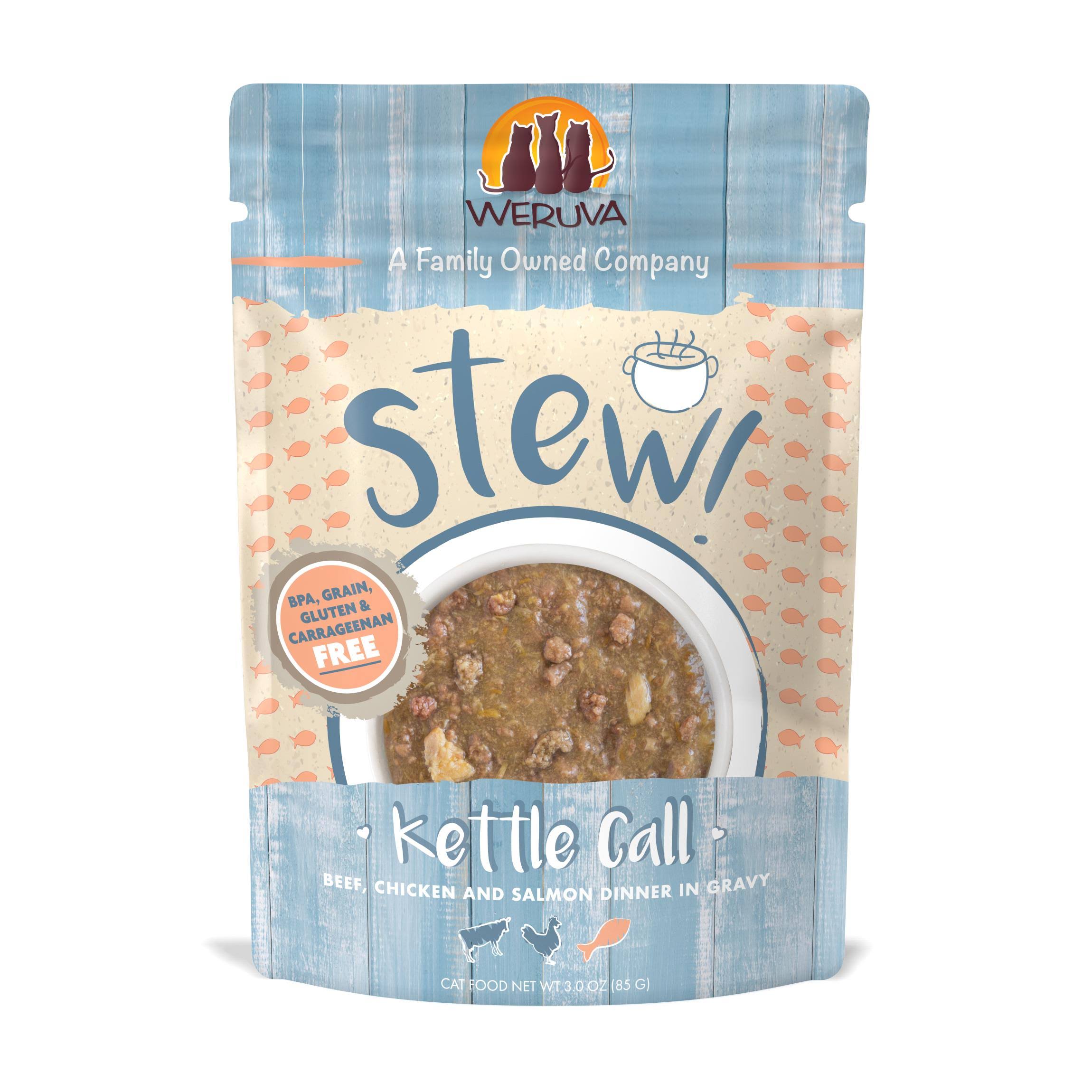 Weruva Stew! Kettle Call Beef, Chicken and Salmon Dinner in Gravy Cat Food - 3 oz