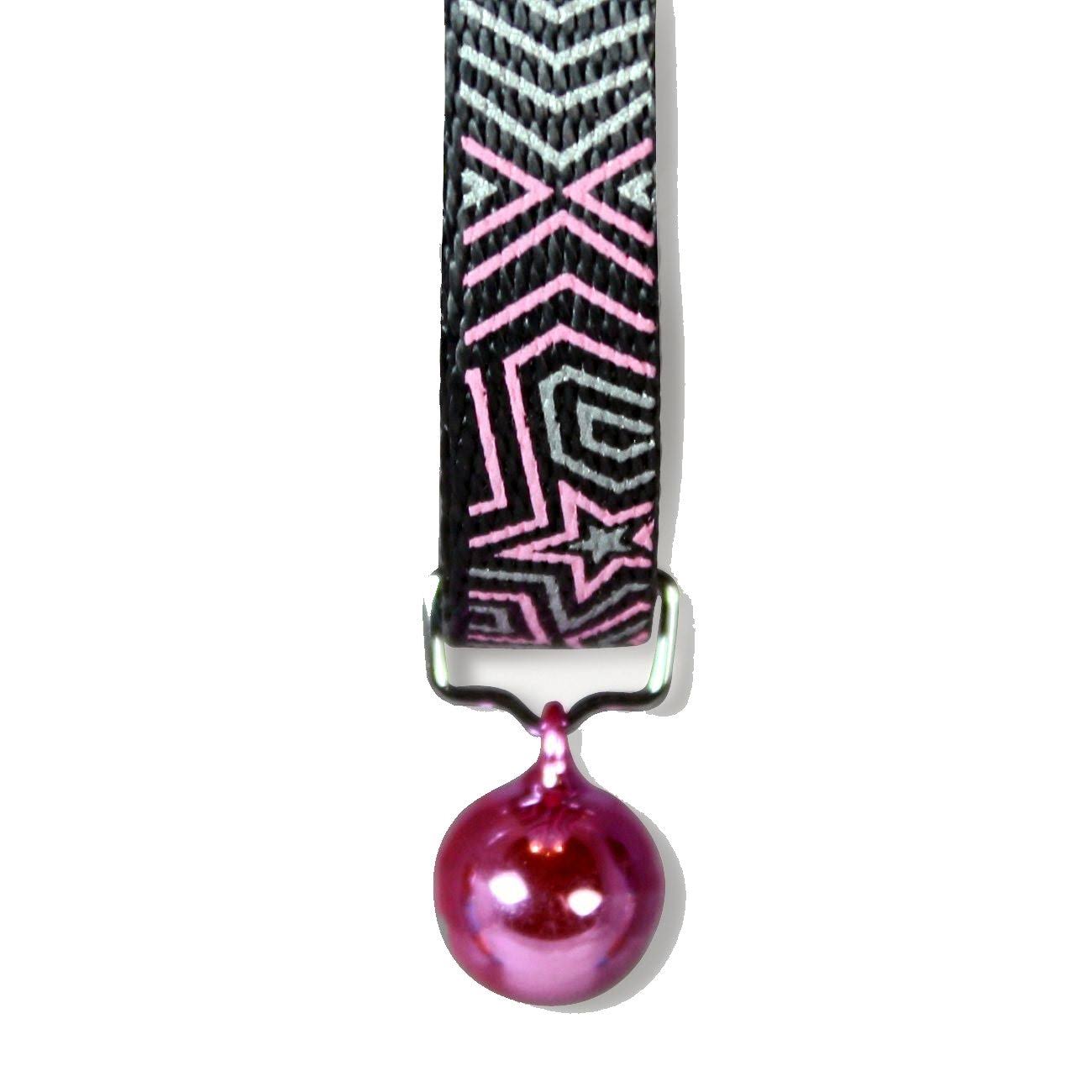 Goli Design Star Gazer Reflective Cat Collar, Pink on BLACK.