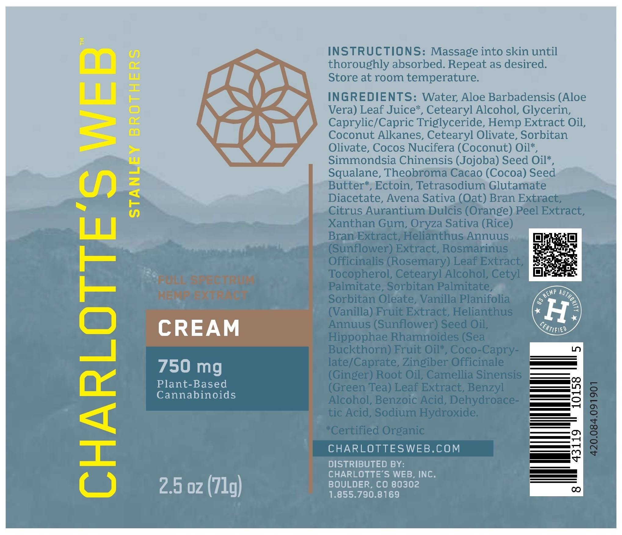 Charlotte's Web Cream, 750 mg, Full Spectrum Hemp Extract - 2.5 oz