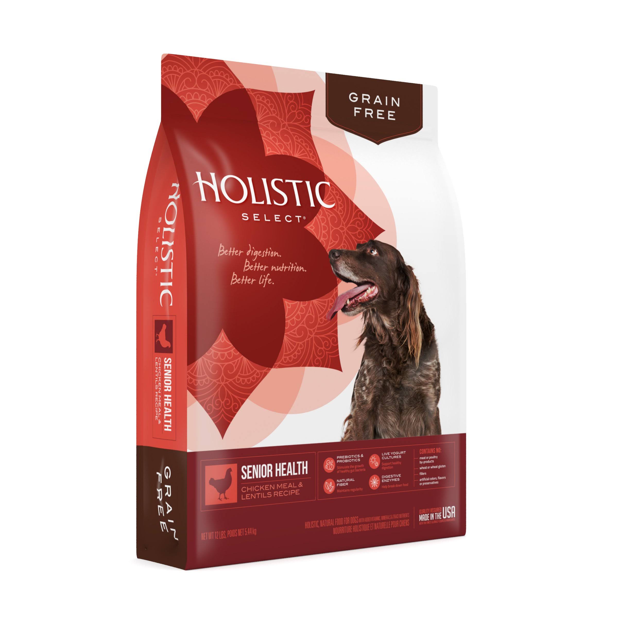 Holistic Select Natural Grain Free Dry Dog Food, Senior Chicken Meal & Lentil Recipe, 12-Pound Bag