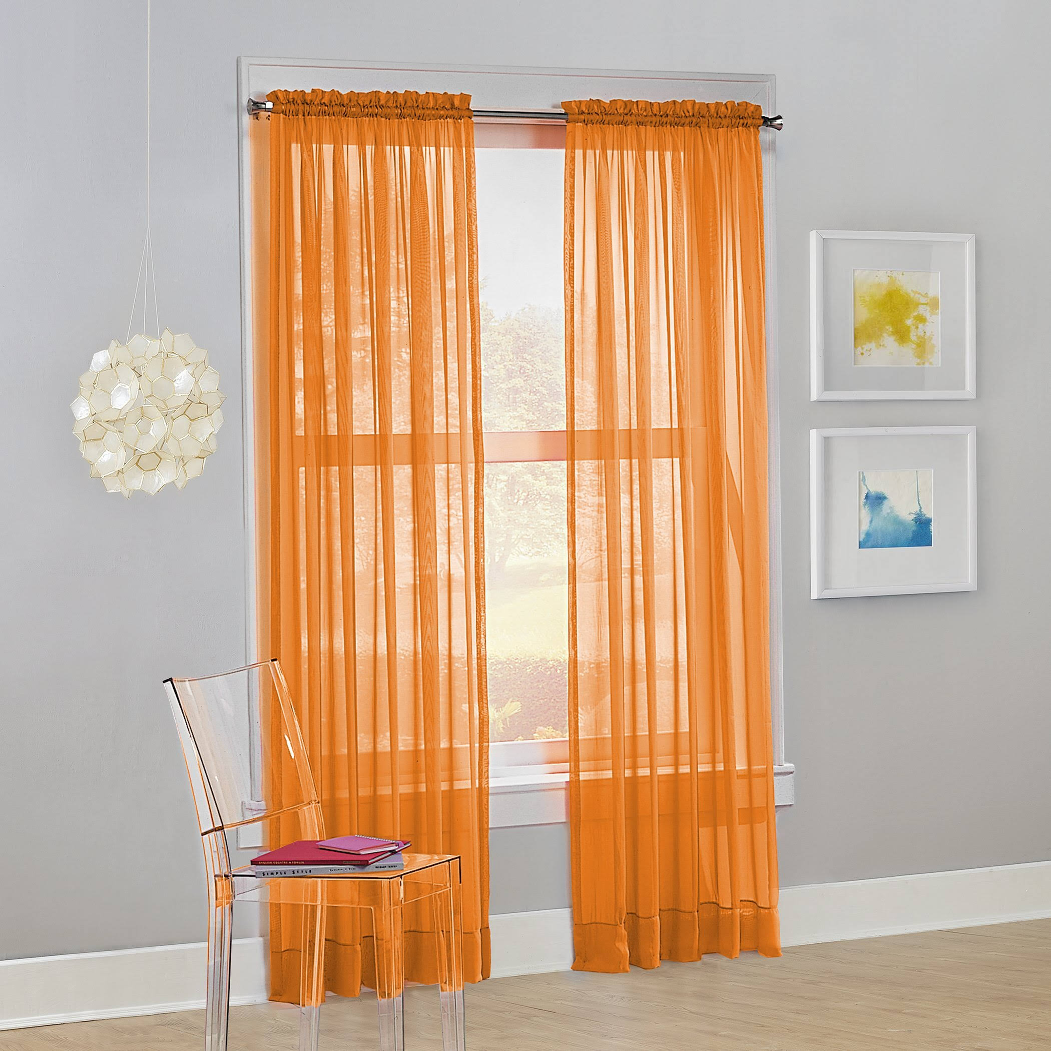No. 918 Calypso Sheer Voile Rod Pocket Curtain Panel, 150cm x 210cm , Orange | Decor