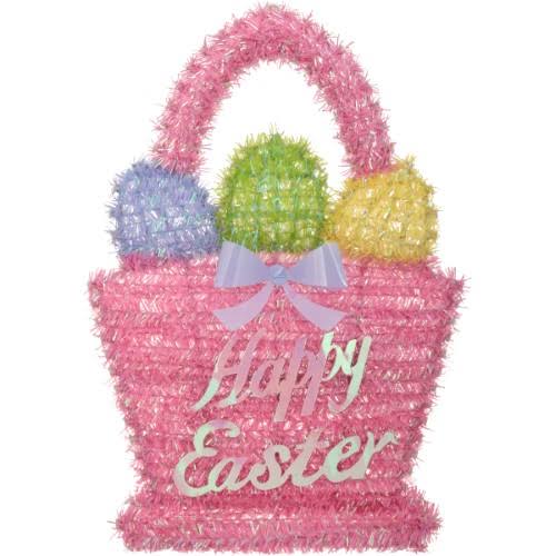 Easter Tinsel Egg Basket Pink Decoration, Green