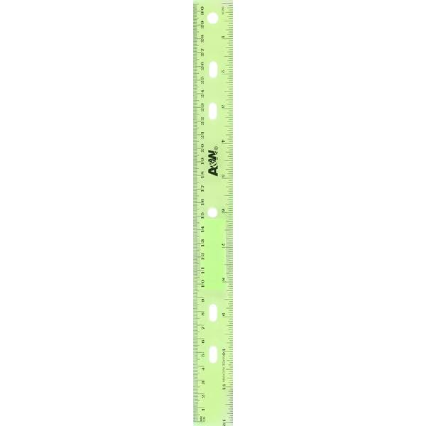 A and W Products Transparent Plastic Ruler - Assorted Colors, 12"
