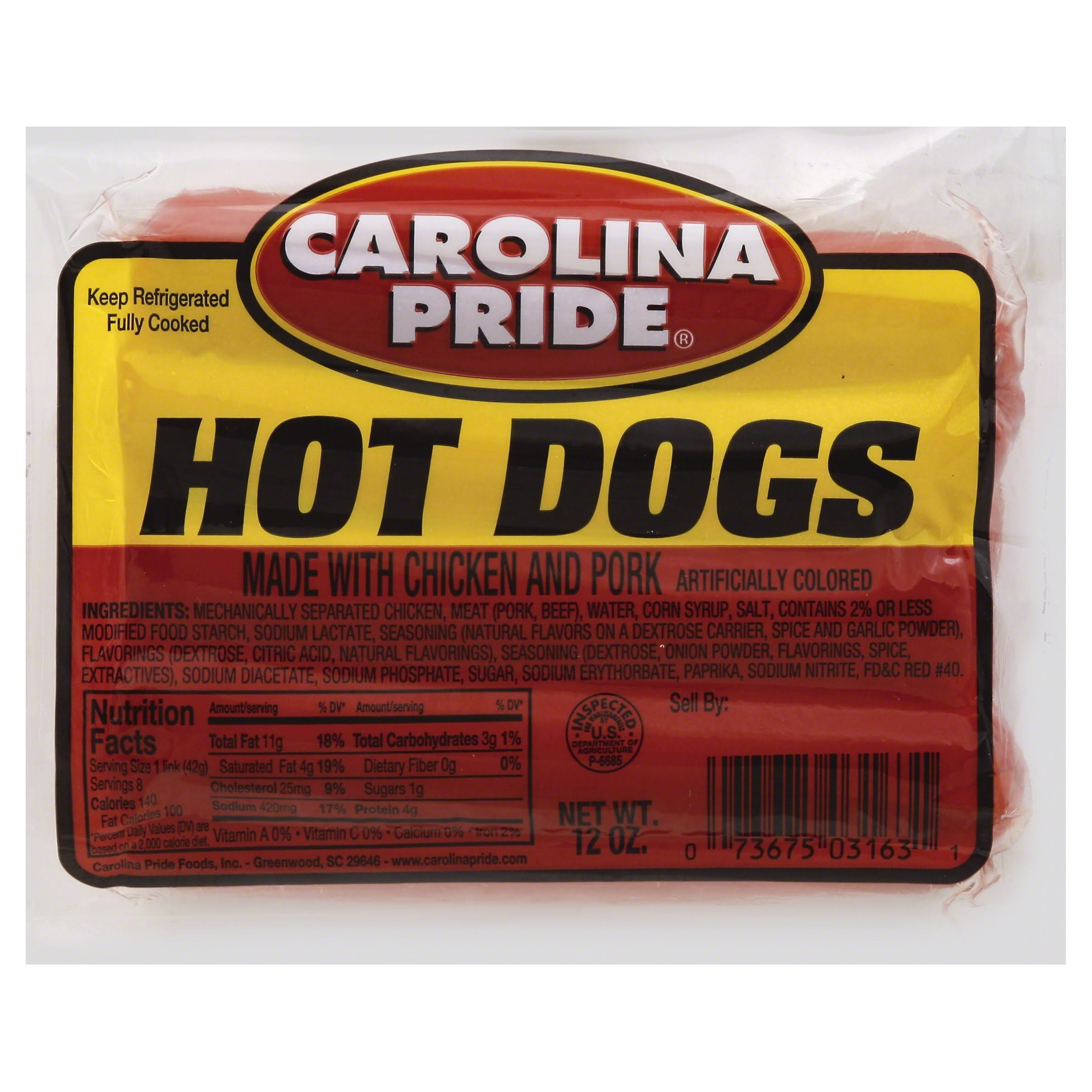 Carolina Pride Hot Dogs - 12 oz