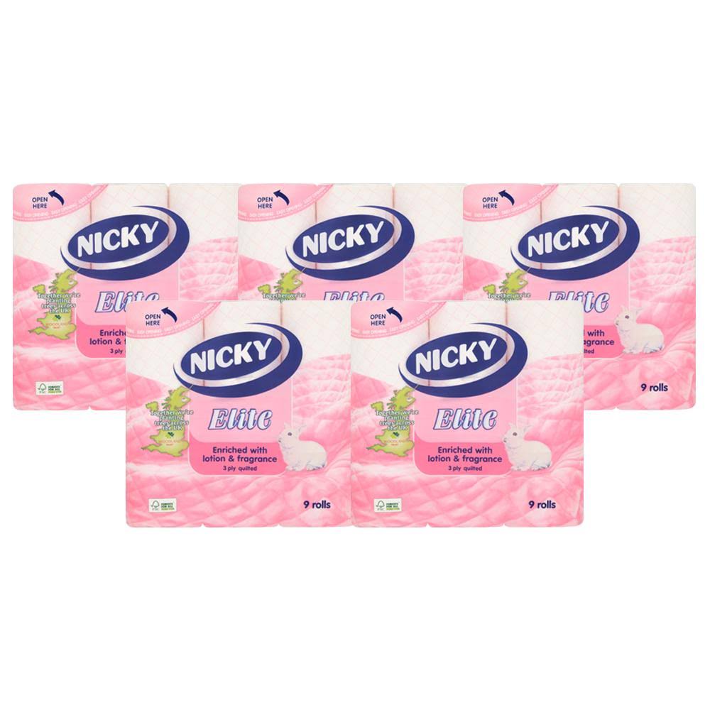 Nicky Elite 3 Ply Quilted Toilet Paper - 9 Rolls