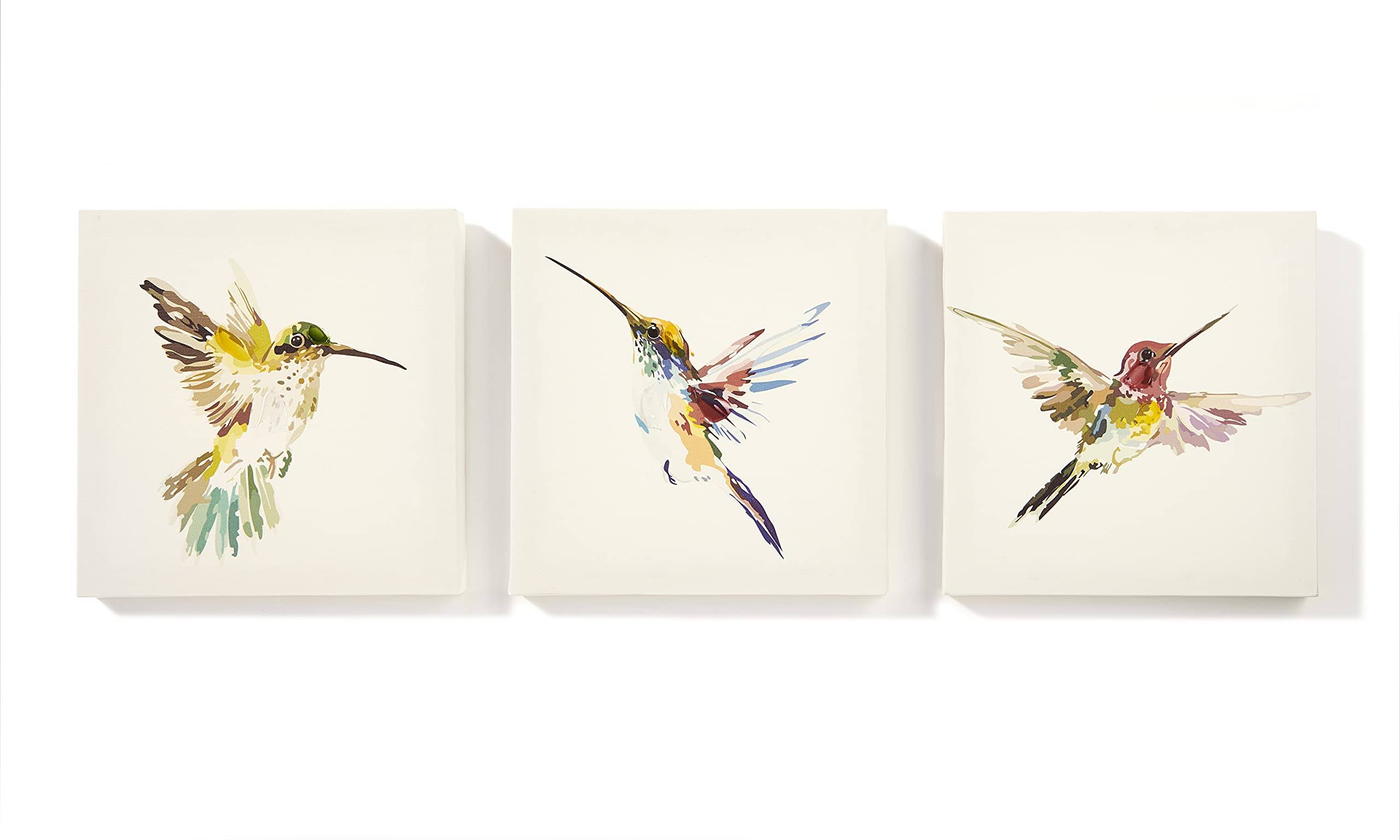 Giftcraft 094635 Home Decor Hummingbird Canvas Wall Prints, 8-Inch Square, Set of 3, Canvas and MDF
