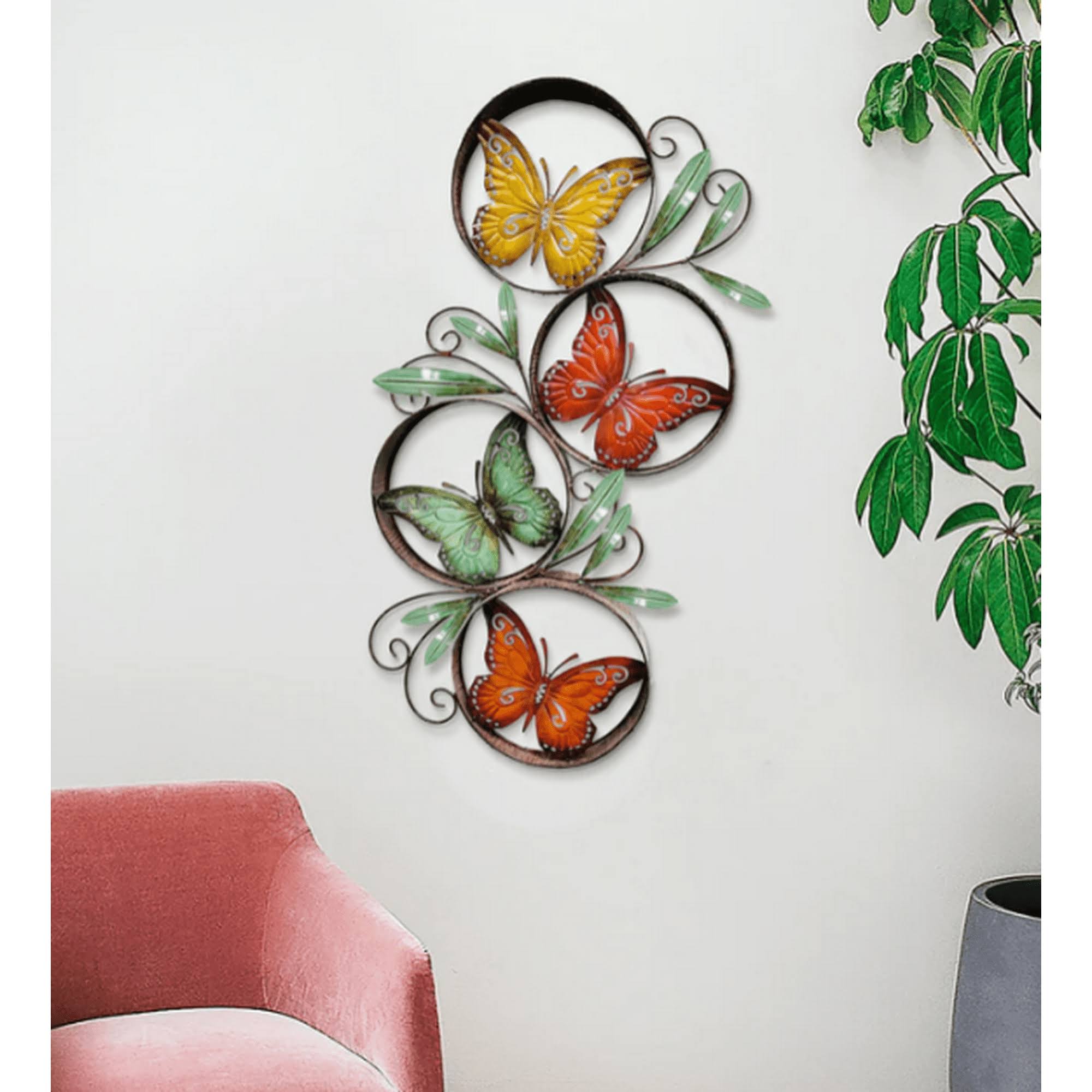 Sue 17th Luxury Butterflies Encircled Metal Wall / 36" X 19"