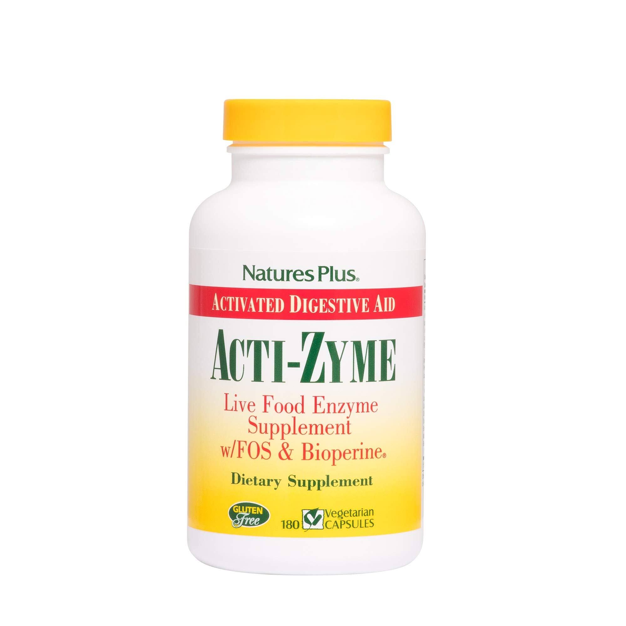 Nature's Plus Acti-Zyme Live Food Enzymes Supplement - 180 Vegetarian Capsules