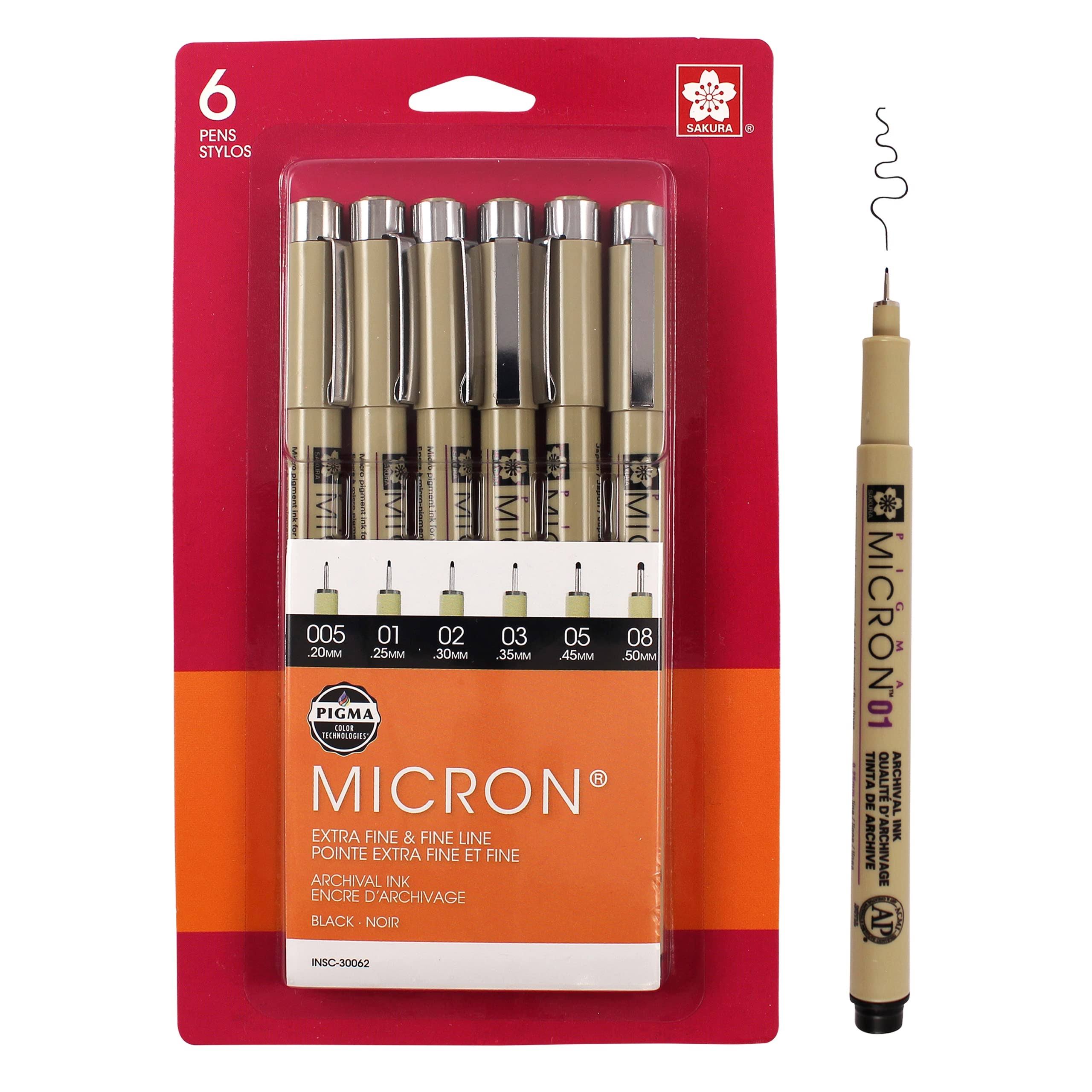 Sakura Pigma Micron Clam Ink Pen Set - Black, 6pcs
