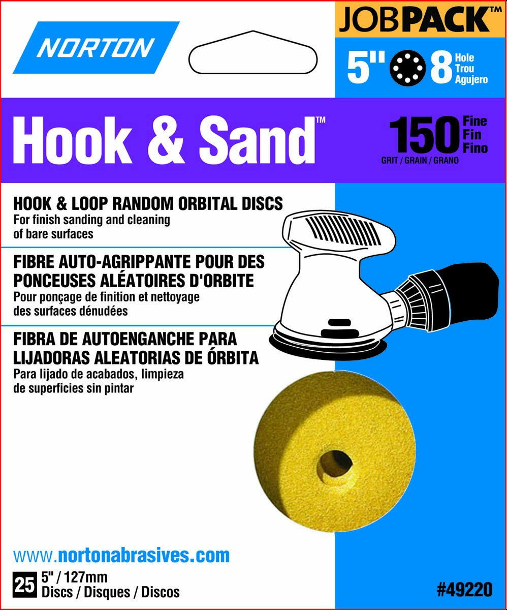 Norton P150 Hook and Loop Discs - 5", 8 Hole, 25pk