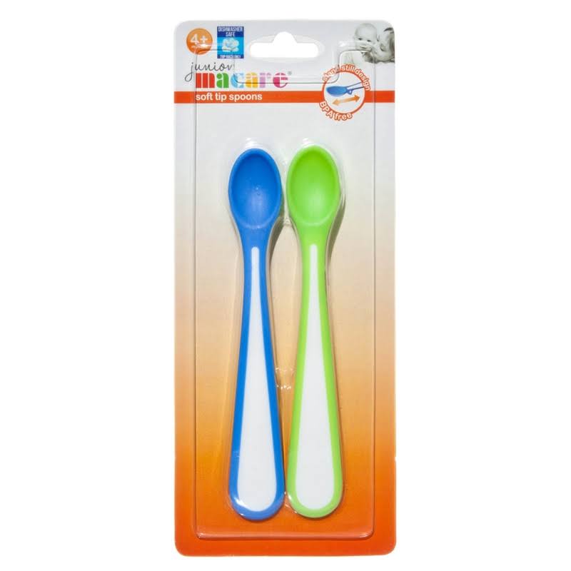 Junior Macare Soft Tip Spoons - x2, Pink, Green