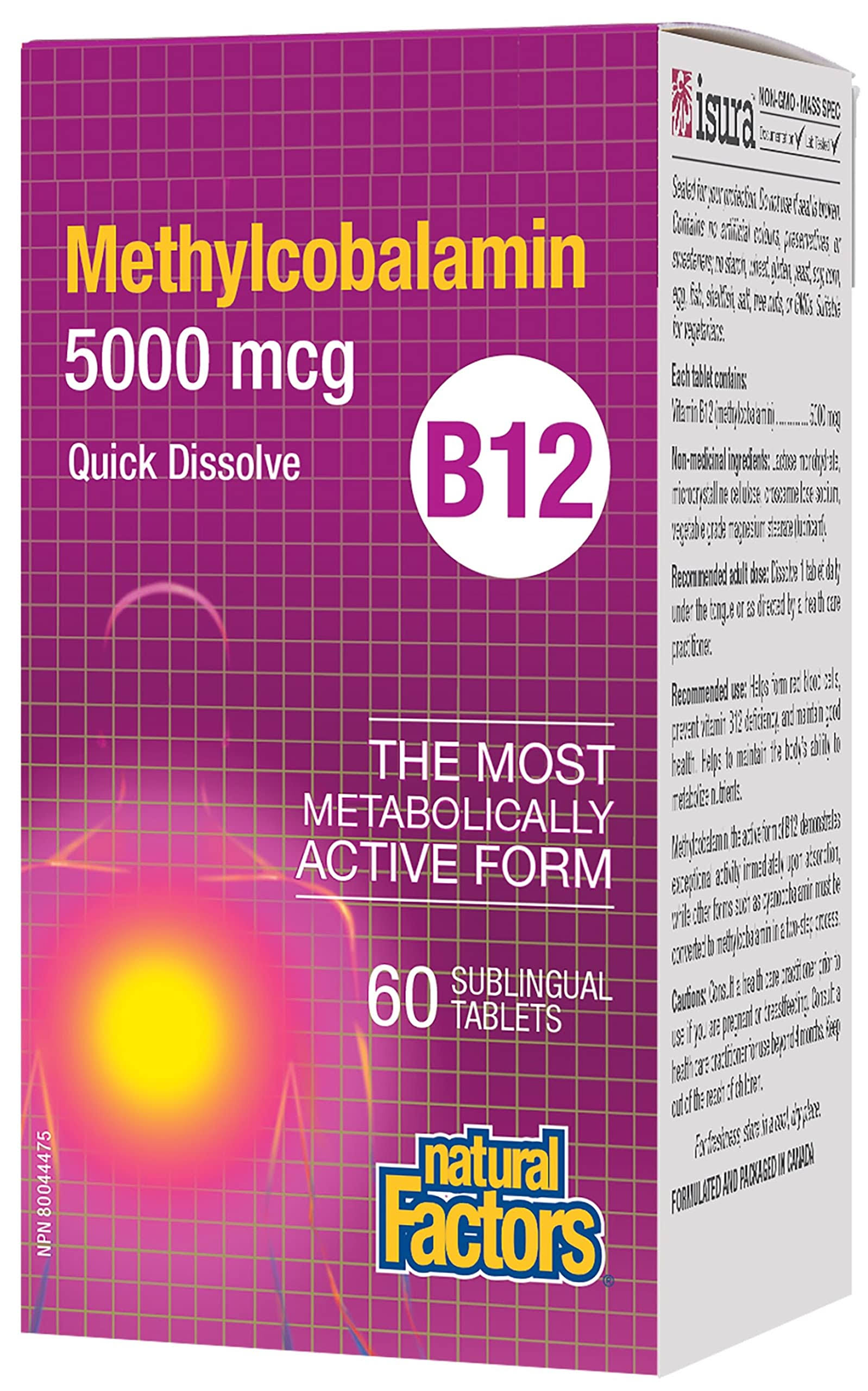 Natural Factors B12 Methylcobalamin - 5000 mcg, 60 Chewable Tablets