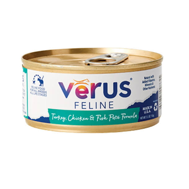 Verus Turkey, Chicken & Fish Pate Formula Canned Cat Food, 24/5.5oz Cans
