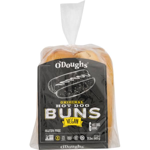 O'doughs Hot Dog Buns, Vegan, Original - 6 buns, 21.2 oz