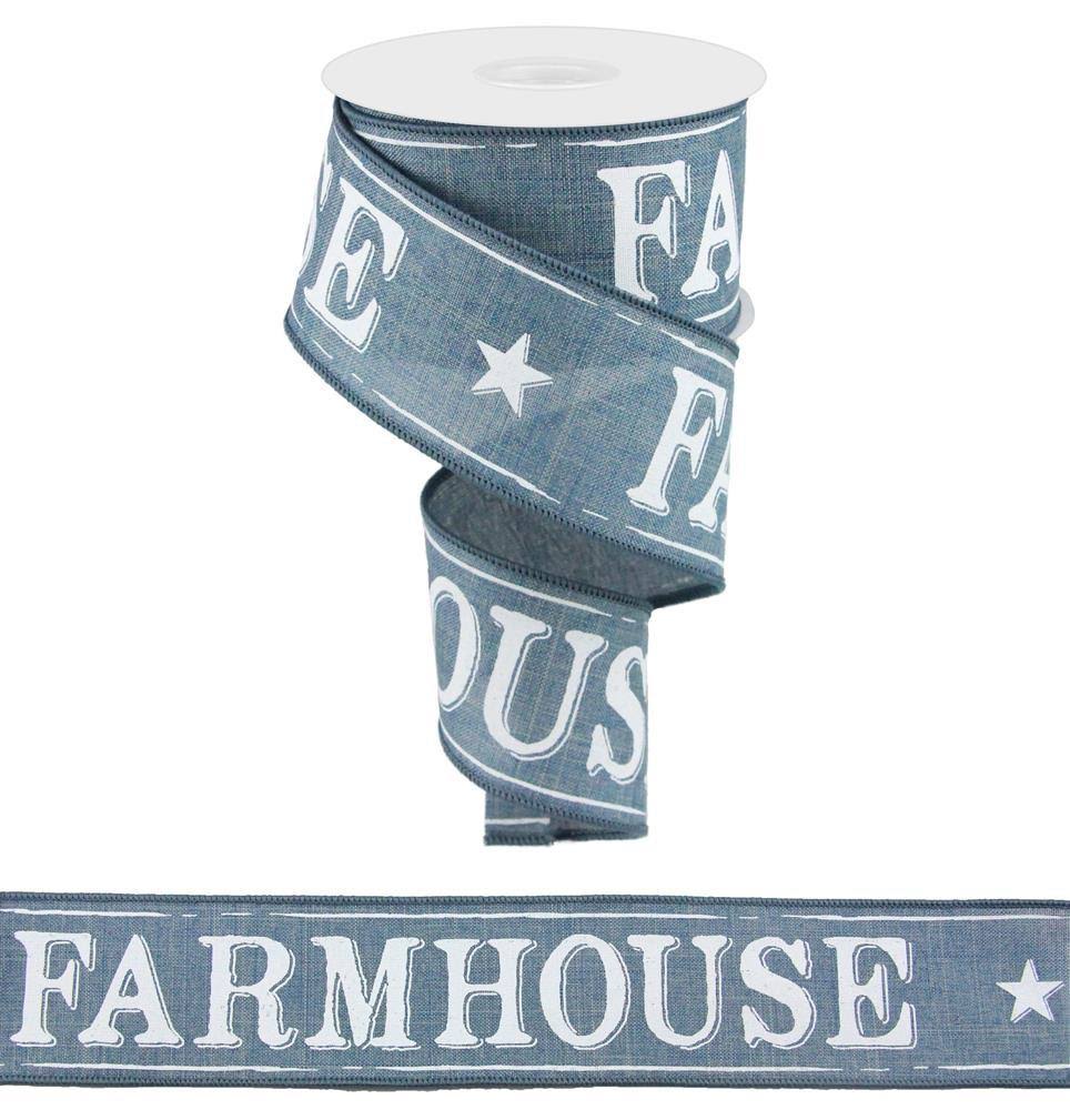 2.5" Faded Denim White Farmhouse Ribbon