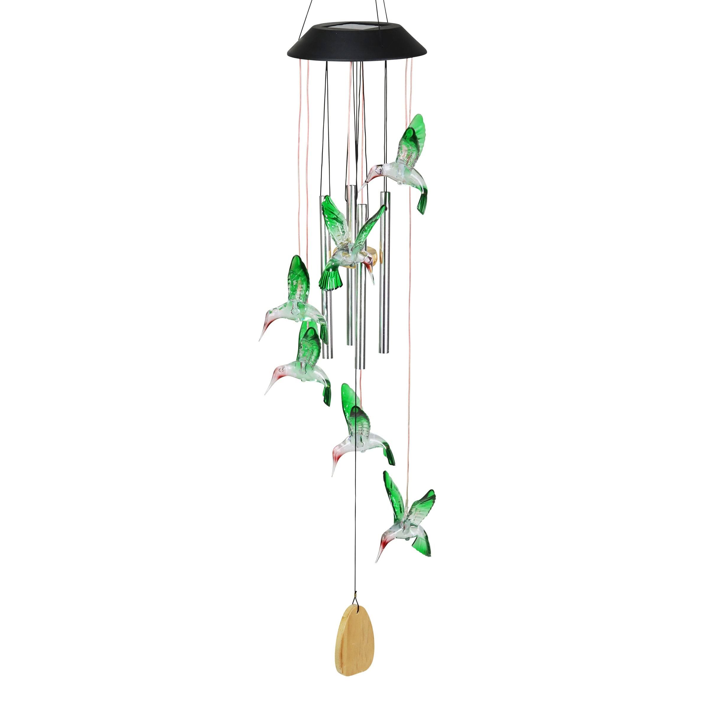 Exhart Solar Hummingbird Acrylic and Metal Wind Chime with Color Changing LED Lights, 5 by 26 Inches - Plastic - Clear