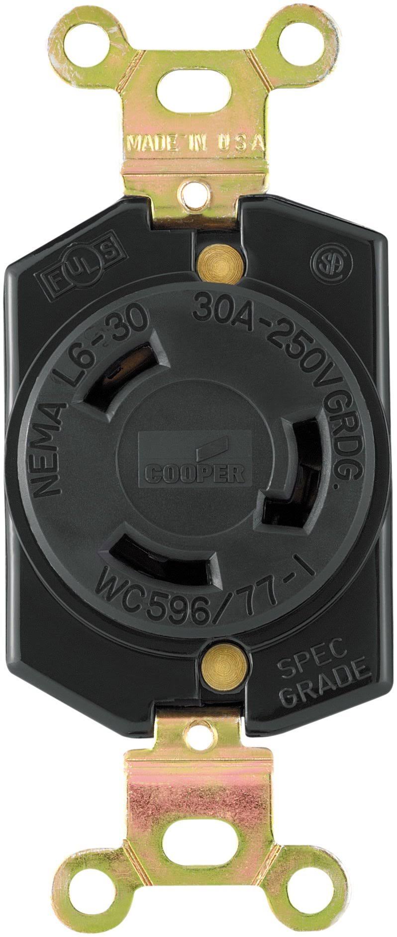 Cooper Wiring Devices L630R Hart-Lock Industrial Grade Receptacle - Black, 30 Amp, 250V