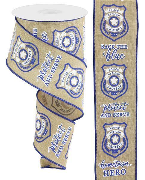 2.5"X10yd Police Badge on Royal LT Beige/Blue/White Rgc13431C Ribbon
