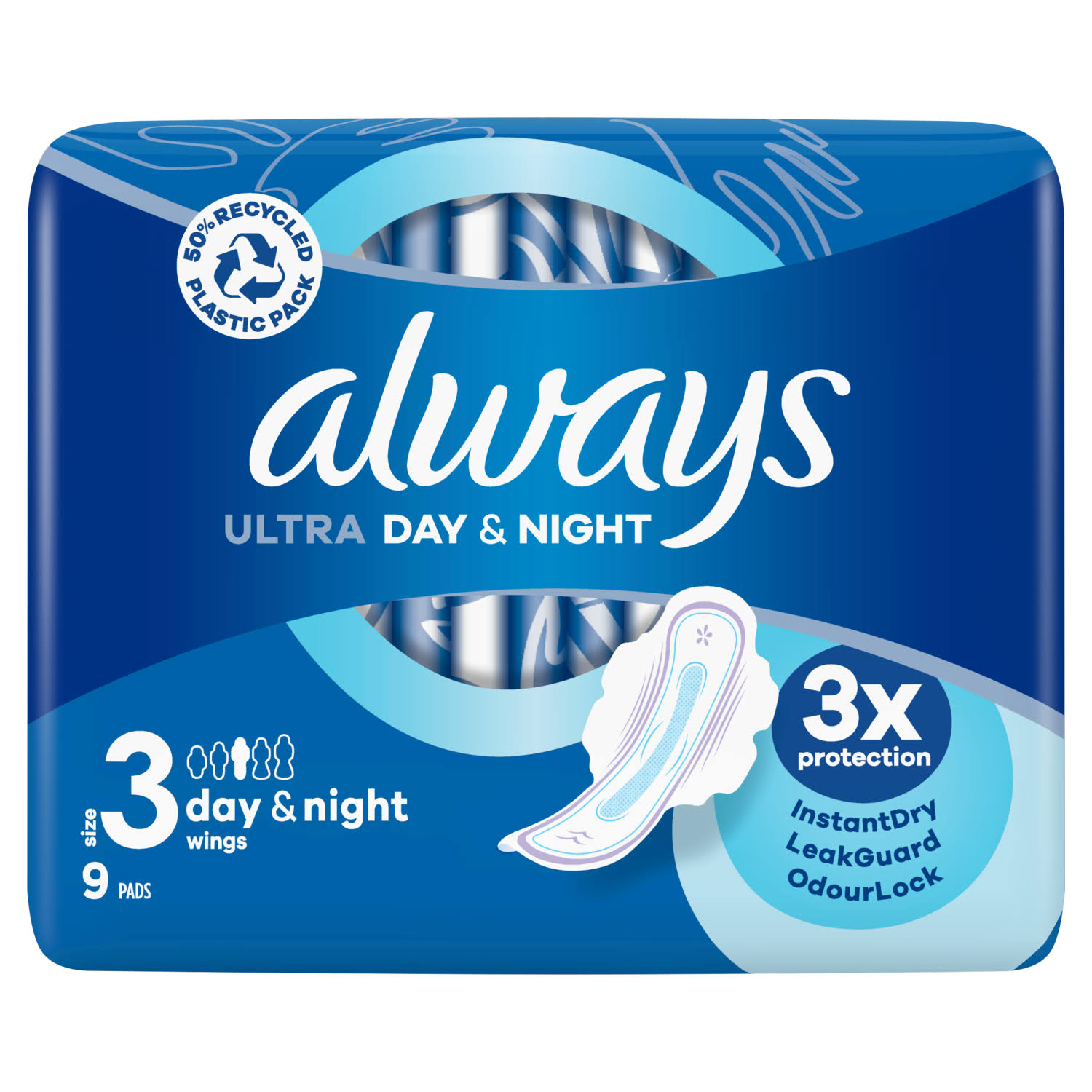 Always Ultra Sanitary Towels Day & Night With Wings Size 3 9x