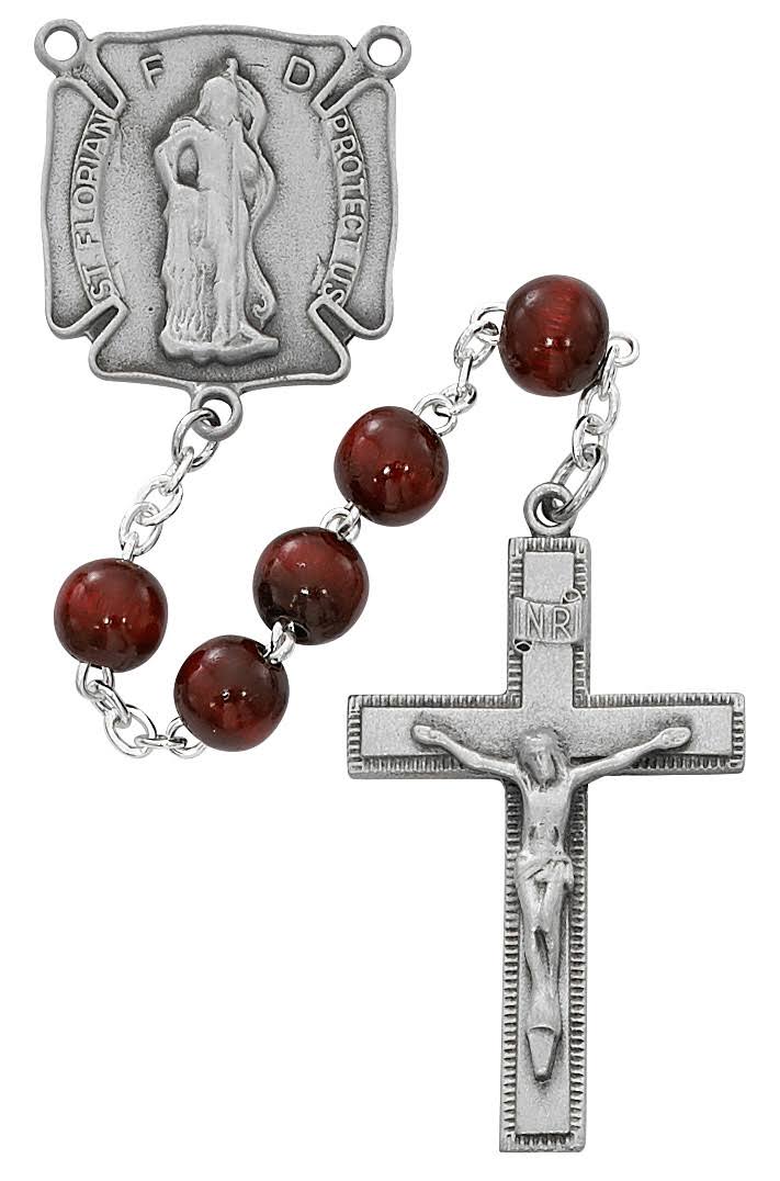 McVan R684DF 8 mm Wood with Florian Badge Cross Rosary Set - Red