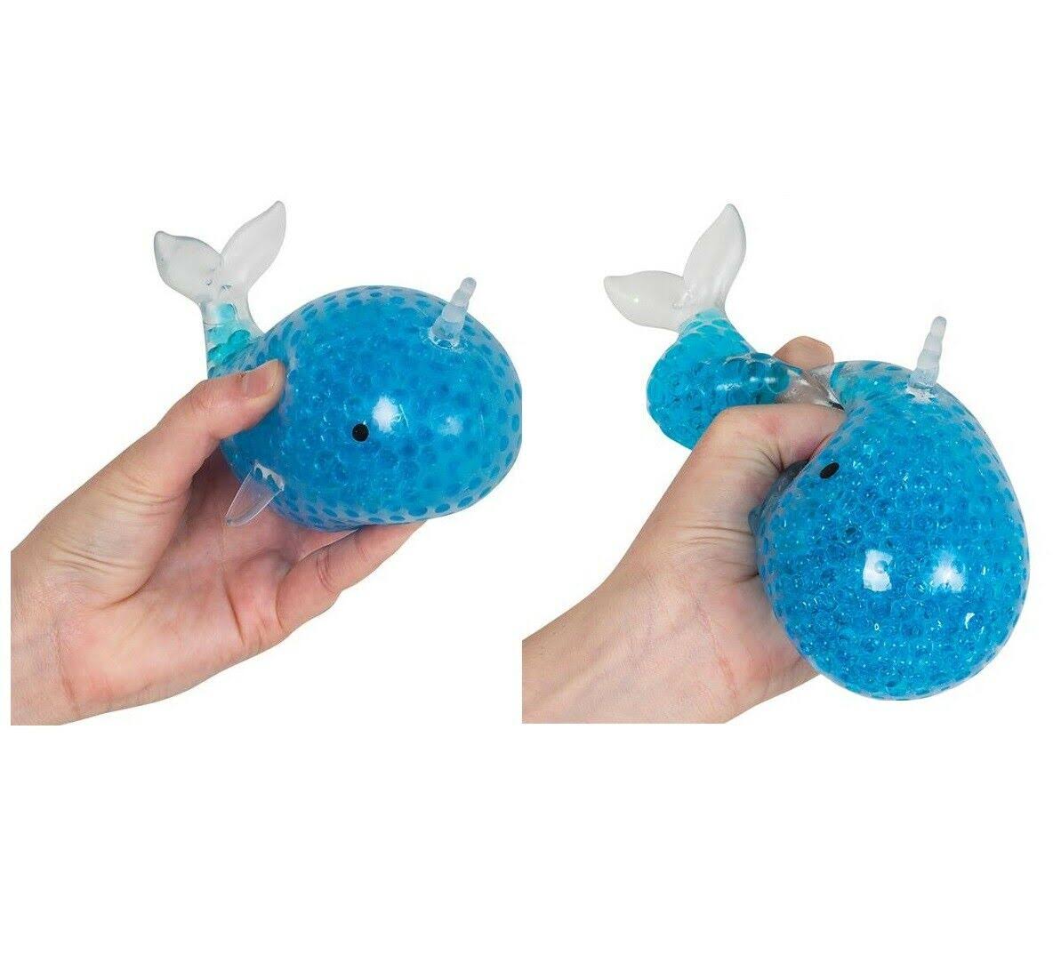 Blue 5 Inch Light Up Squeezy Bead Narwhal Stress Relief Sensory Fidget Toy